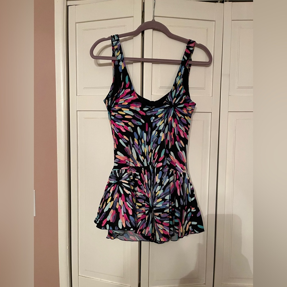 Women’s Floral Burst Swim One-Piece - Black with Multicolor Print